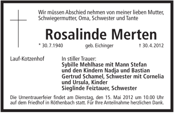 Traueranzeige von Rosalinde Merten von Pegnitz-Zeitung